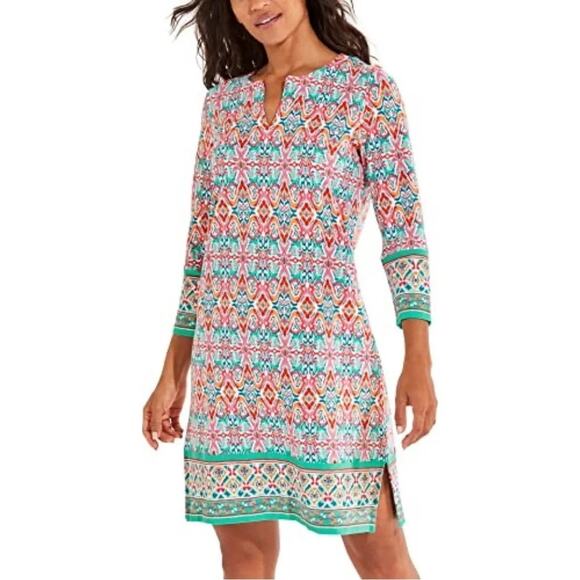 Coolibar Dresses & Skirts - Coolibar Printed Oceanside Tunic 3/4 Sleeve Mini Dress Women's Size Medium